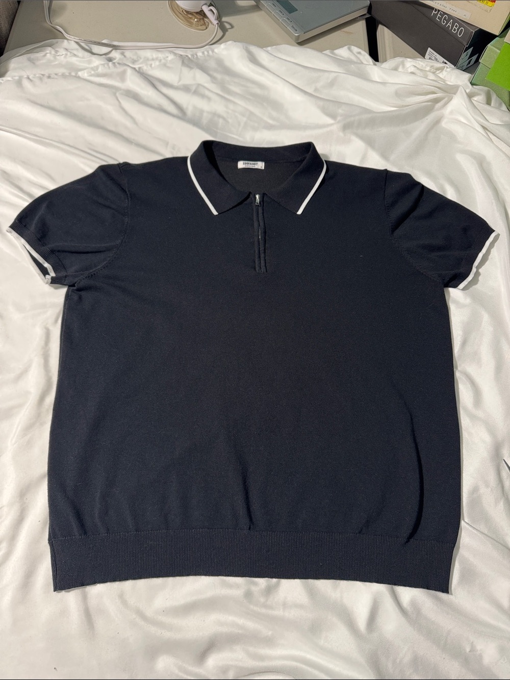Coofandy Men’s Black 1/4 Zip Short Sleeve Sweater Polo XL Preppy Smart Casual